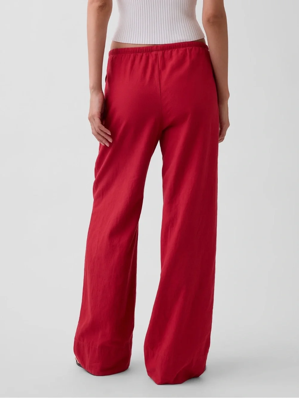 Wide-Leg Red Linen Blend Pants